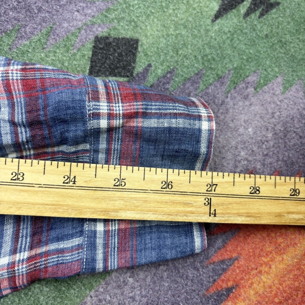 Frank & Eileen Shirt Mens Medium Blue Plaid Luke Linen Long Sleeve Button Up USA - Picture 12 of 12